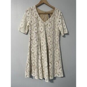 Julian Taylor Ivory Cream Lace‎ Dress Overlay Nude Underlay Cocktail Party 12